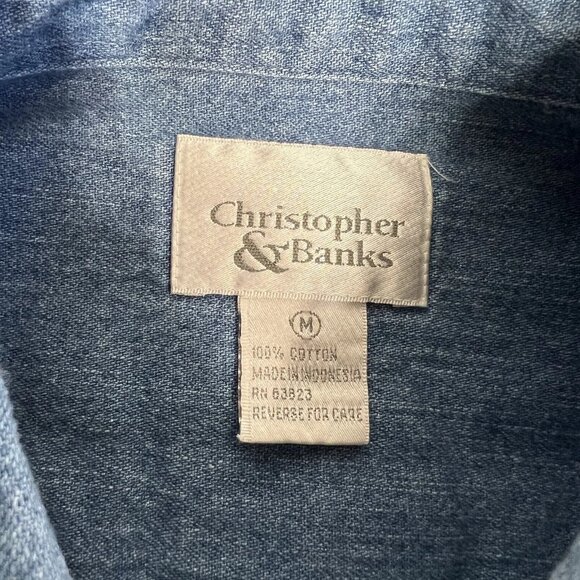 Vintage Christopher & Banks Womens Size M Blue Denim Snowman Crop Shirt Jacket - Picture 11 of 11